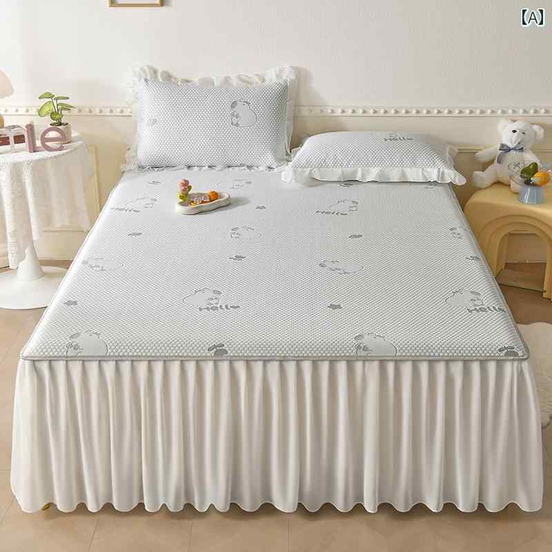 インテリア ベッド スカート 夏 用 冷感 マット ベッド スカート アイス ビーン カバー レース シーツ ..