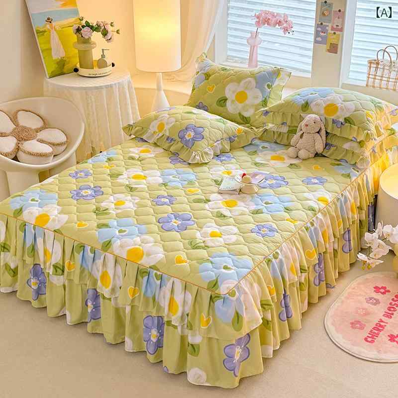 インテリア ベッド スカート 厚手 キルティング ベッド スカート シングル ピース 冬用 綿 ベッドスプ..