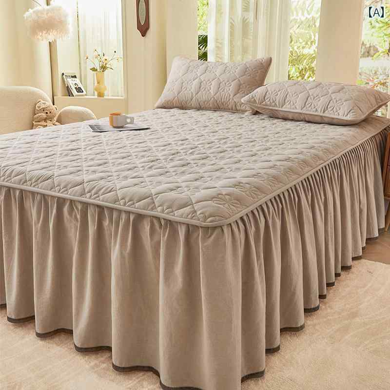 ベッド スカート シーツ ベッド スカート シングル ピース 綿 ウォッシュド コットン キルティング ベ..