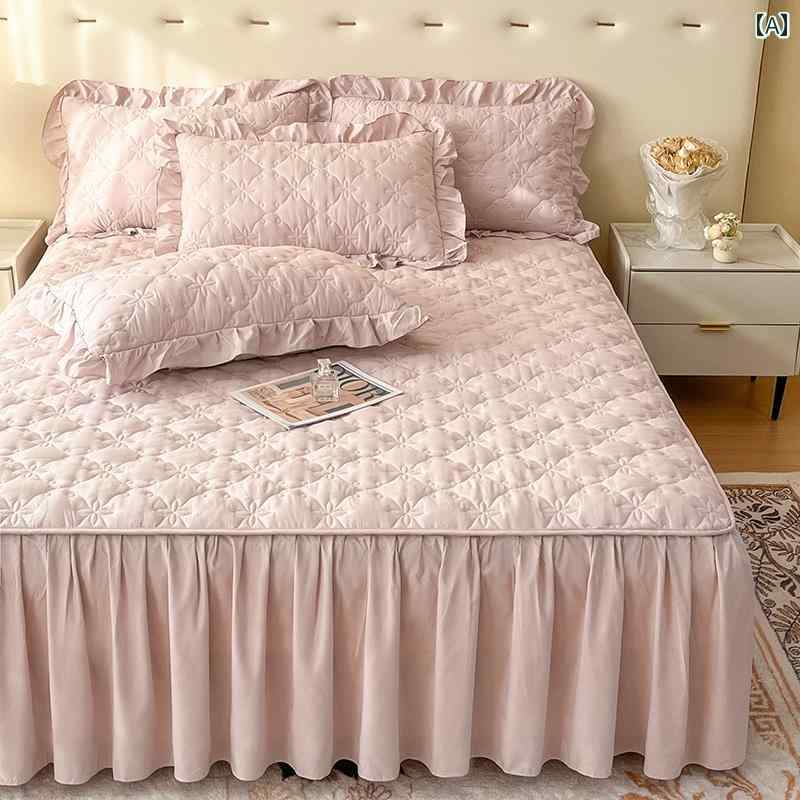 ベッド スカート シーツ 2025年 ウォッシュド コットン キルティング ベッド スカート シングル ピース..