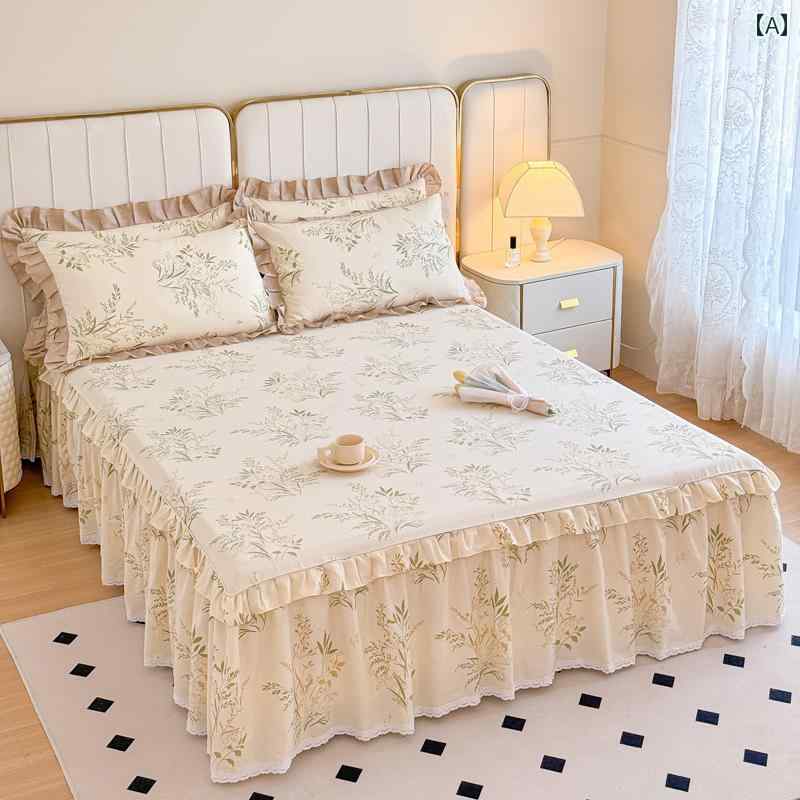 楽天リバーパディベッド スカート シーツ 韓国 綿 シングル ピース ベッド スカートは 醜い 裾を 隠します。 綿の 滑り止め ベッドスプレッドと スカート レースは オール シーズン 使える ユニバーサル 3点 セットです。