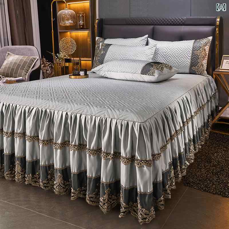 ベッド スカート シーツ 高級 ベッド スカート ワンピース キルティング 厚手 ベッドスプレッド シーツ エッジ 付き オール シーズン 通用 ミルク コーラル フリース エプロン