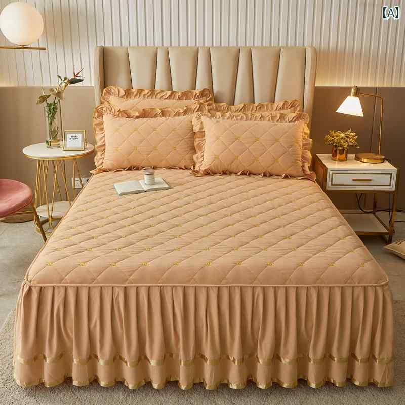 ベッド スカート シーツ の 軽い 高級 プラス コットン プリンセス ベッド スカート ワンピース キルト エプロン レース シーツ シンプル 滑り止め ベッドスプレッド カバー