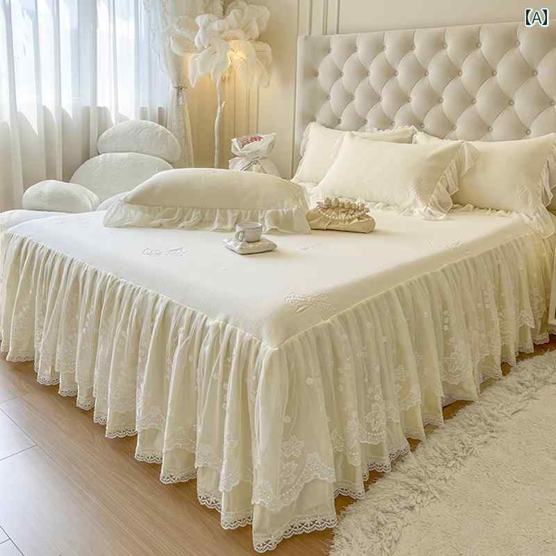 ベッド スカート シーツ 夏の 高級 A級 クール 冷感 豆 マット ベッド スカート ワンピース プリンセス スタイル レース ベッドスプレッド 3点 セット
