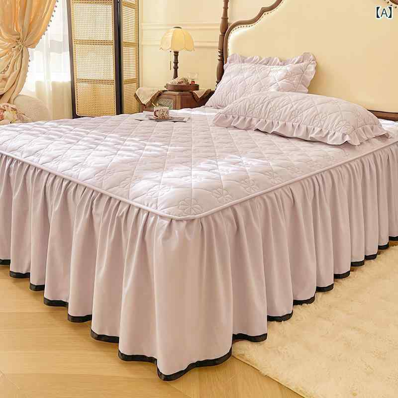 ベッド スカート シーツ の 綿の ベッド スカート ワンピース キルティング 厚手 ベッドスプレッド シーツ オール シーズン ユニバーサル カバー エプロン 付き
