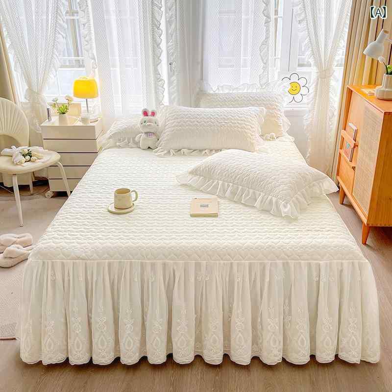 ベッド スカート シーツ 2025年 オール シーズン 通用 レッド プリンセス スタイル ベッド スカート ワンピース キルティング 滑りにくい カバー エプロン 付き