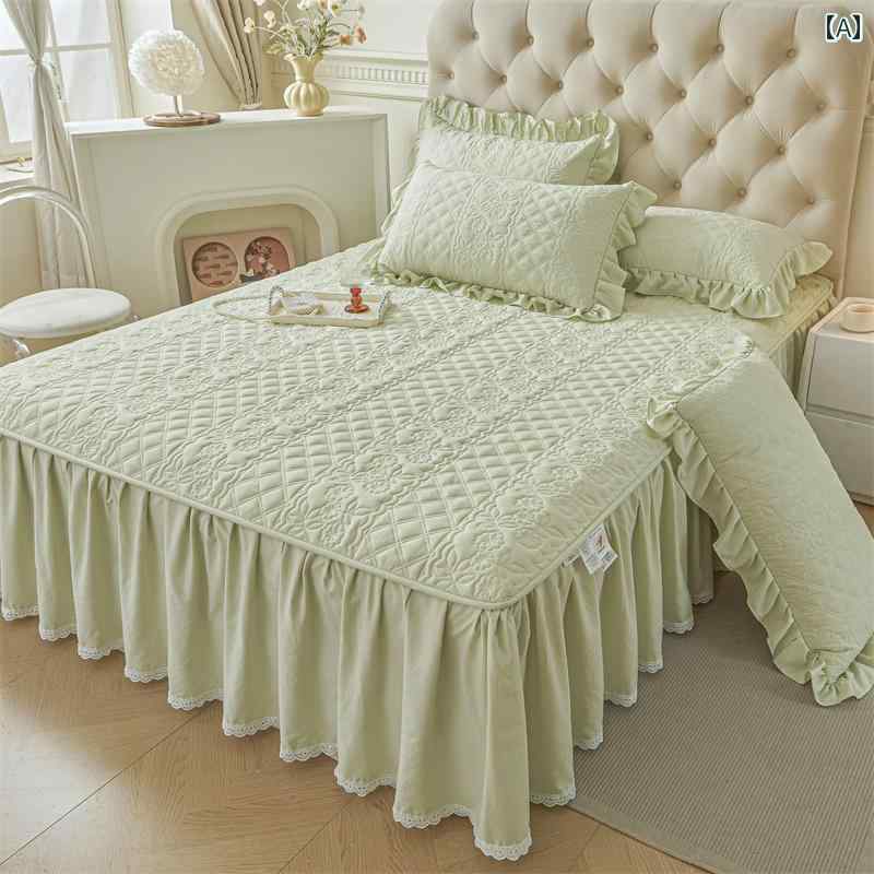 ベッド スカート シーツ クラス Aの ウォッシュド コットン ベッド スカート レース ベッドスプレッド ..