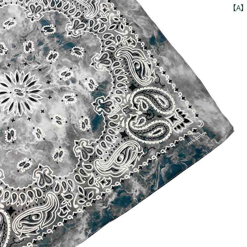 スカーフ カジュアル おしゃれ タイ ダイ カシュー フラワー スクエア スカーフ バン ダナ レトロ ヒップ ホップ ブラックと アメリカ ストリート Y2K 色褪せ しない