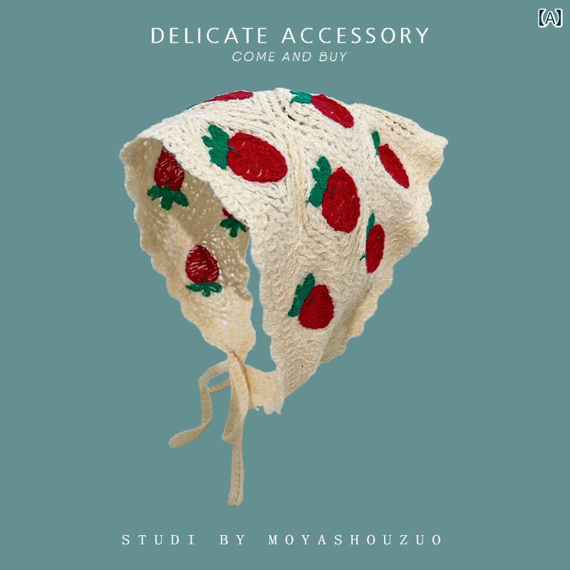 スカーフ カジュアル おしゃれ 2025 春夏の ニット ガールズ かわいい 田園 風 写真 三角 スカーフ ヘッド ドレス デイジー ヘア バンド アクセサリー