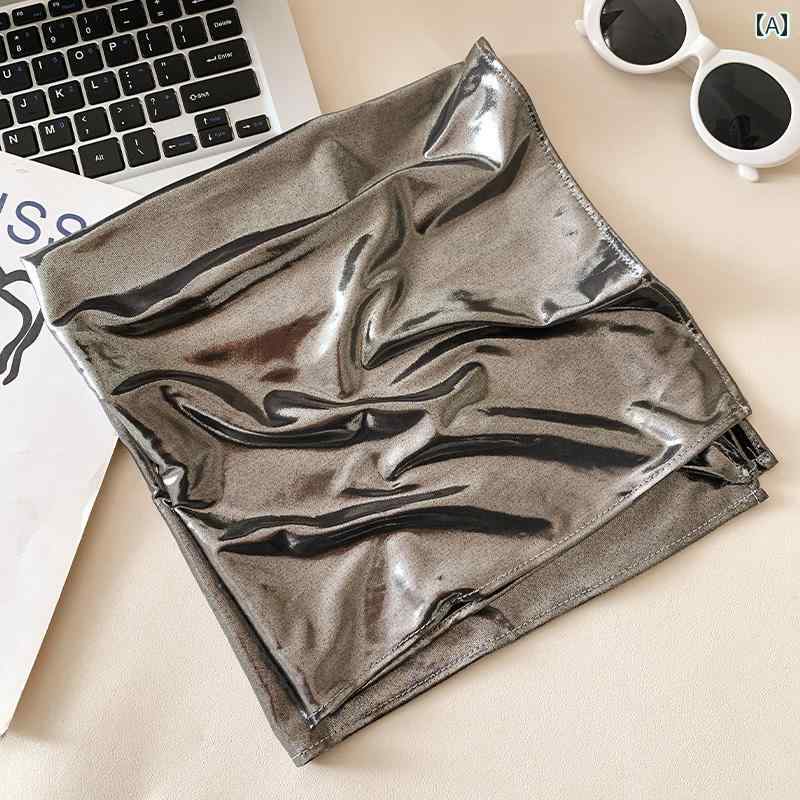 スカーフ カジュアル おしゃれ アメリカ ホット ガール シルバー トライアングル ヘッド スカーフ 女性 ミレニアム Y2K 高級大 スクエア ストリート スタイル