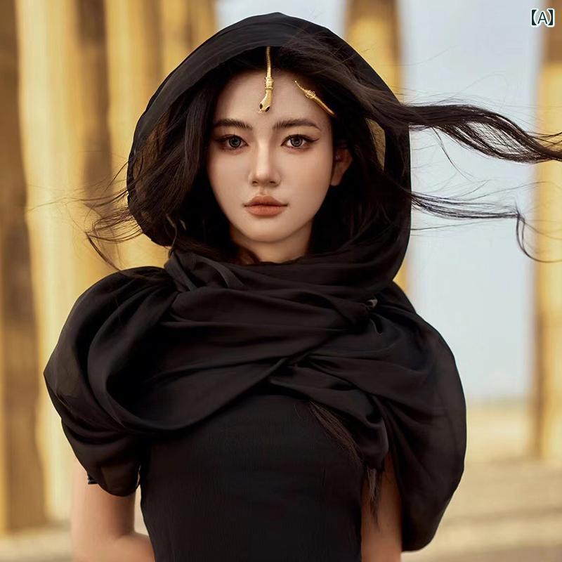 スカーフ カジュアル おしゃれ ドバイの 黒い スカーフ 砂漠の 服装 旅行 写真 薄手 綿 リネンの 特大 レトロ ショール ガーゼ