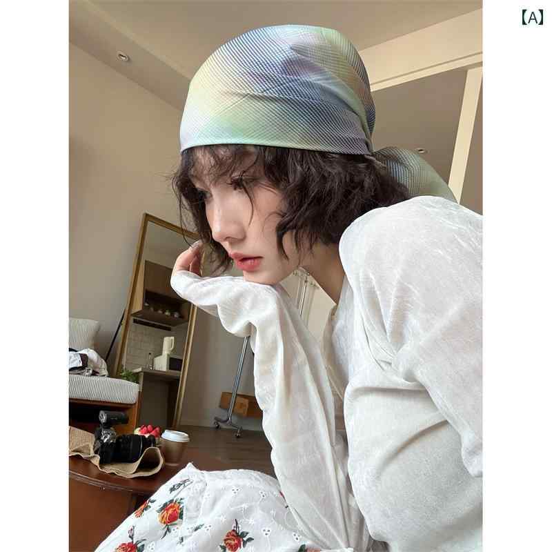 スカーフ カジュアル おしゃれ Duojin グラデーション チェック 柄 ヘッド スカーフ ミレニア ル スタイル Y2K 装飾 スクエア 個性 胸 巻き