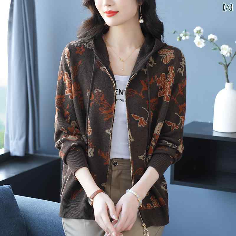 カジュアル ニットパーカー レディース 刺繍 ウール セーター レディース 2025 春 ジッパー ニットカーディガン ゆったり フード付き 美しい ジャケット