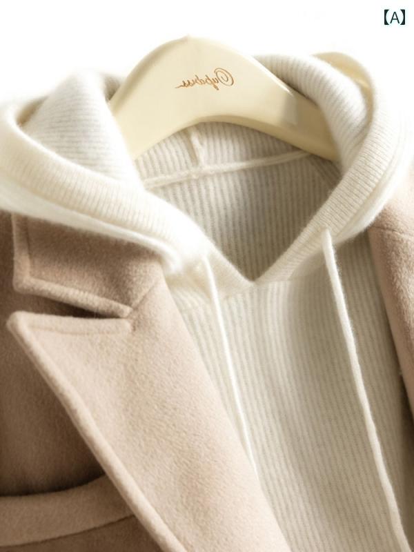 カジュアル ニットパーカー レディース 2024秋冬 ホワイト フード付き プルオーバー セーター レディー..