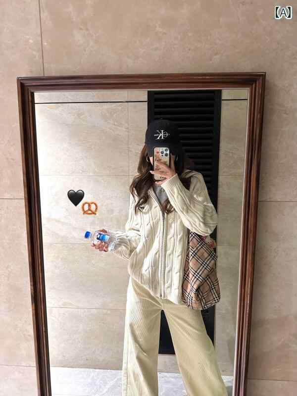 カジュアル ニットパーカー レディース アメリカン レトロ フード付き ニットカーディガン レディース 春先 ダブル ジッパー ツイスト セーター ジャケット カレッジ スタイル トップス