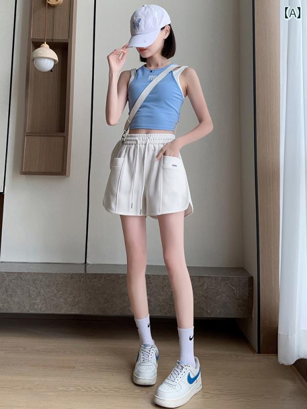 　ショート　ハーフ　パンツ　 女性用 ピンク スポーツ ショーツ 夏用 薄手 ハイウエスト スリム カジュアル aライン 五分丈 丈 ワイド レッグ パンツ