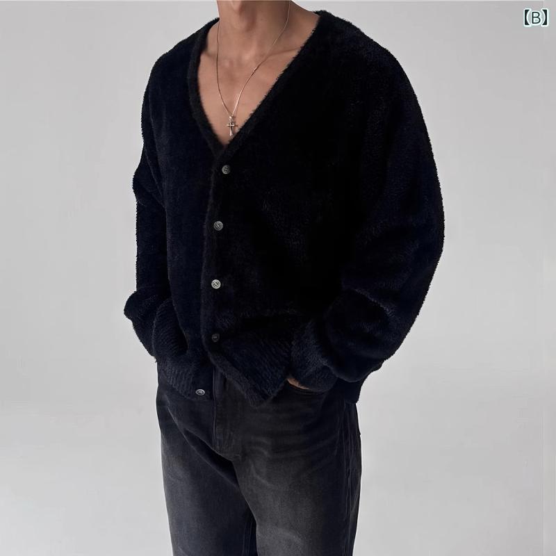 ゆるっと カーディガン メンズ 春秋に 着る メンズ ライト ブルー カーディガン セーター Vネック 柔らかく ゆったり スタイル 暖かい て 厚手な コート