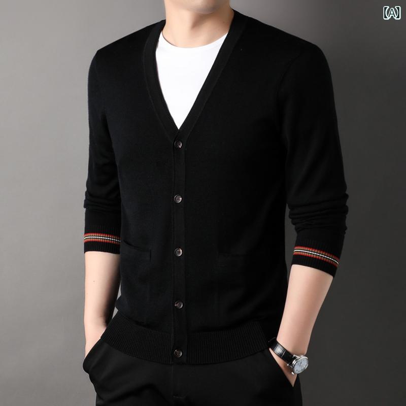 ゆるっと カーディガン メンズ Vネックの 梳 毛 ウール セーター メンズ カーディガンジャケット 韓国 ..