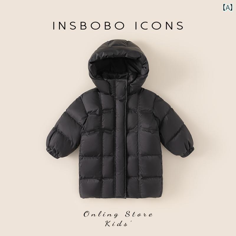 子供用 ダウンジャケット bobo 子供用 ダウン ジャケット 冬 ベビー 男の子用 3 プルーフ 女の子用 ロング ブラック &ampamp ゴールド 冬服