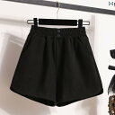 ショート ハーフ パンツ 大きいサイズ 伸縮性 ウエスト ウール ショート パンツ レディース 春 mm スリム カジュアル ワイド レッグ aライン ブー...