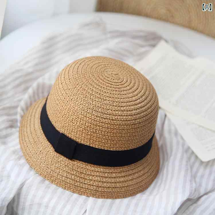 子供用 麦わら 帽子 夏の 子供用 アウトドア 旅行用 サンハット 親子 麦わら 帽子 男の子と 女の子 レ..