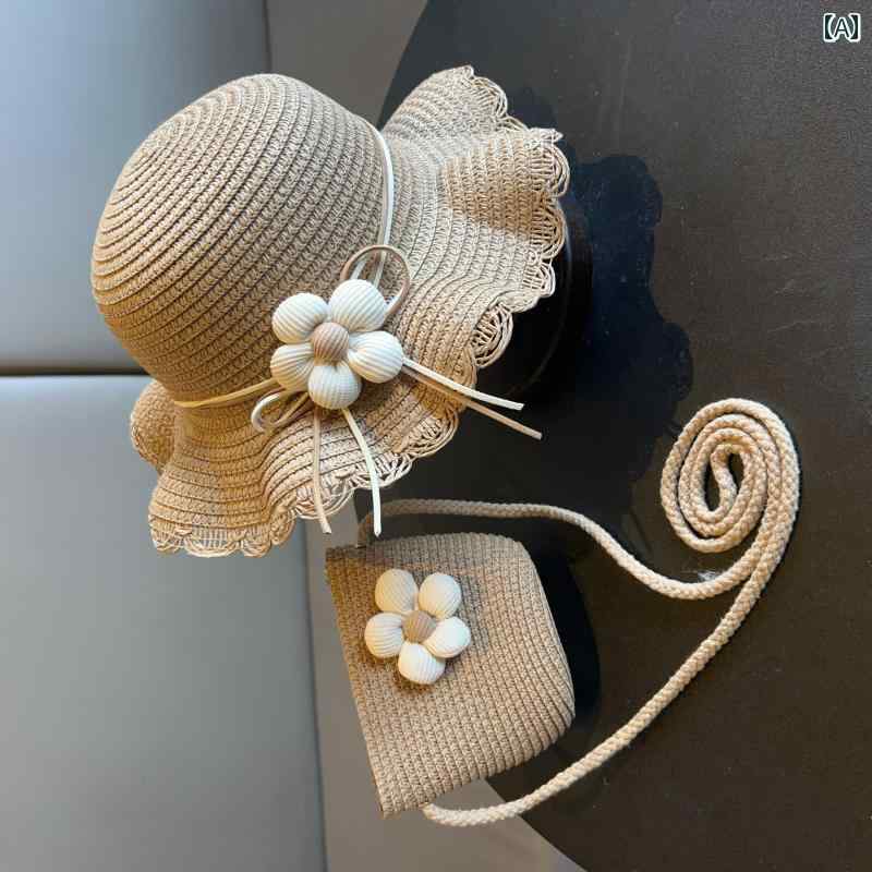 麦わら 帽子 かわいい 子供用 帽子 女の子用 メッセンジャーバッグ カジュアル 編み バッグ 2025夏小銭..