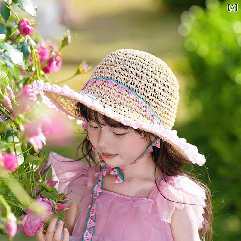 麦わら 帽子 かわいい 子供用 麦わら 帽子 夏用 つば 広 アウトドア 日よけ 海辺 ビーチ 旅行 お 揃い ..