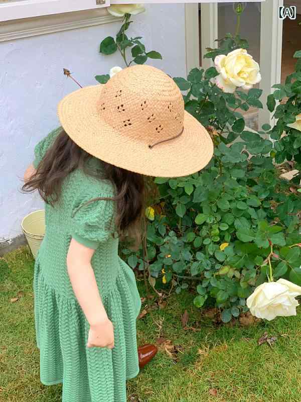 麦わら 帽子 かわいい 春夏 東大門 子供用 タイ つば 広 麦わら 帽子 赤ちゃん 日焼け防止 島 バケーシ..