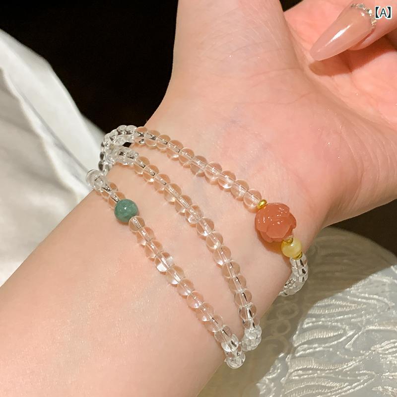 健康 アクセサリー トルマリン 女性用 ホワイト クリスタル ブレスレット 重ね 付け トルマリンブレス..