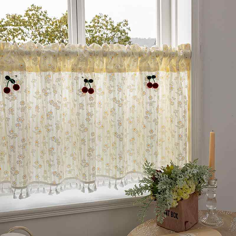 おしゃれ カーテン カフェにも フランスの 田園 風 デイジー 柄 女の子用 寝室用 ロッド ショート カーテン フリー パンチ ハーフ 寮用