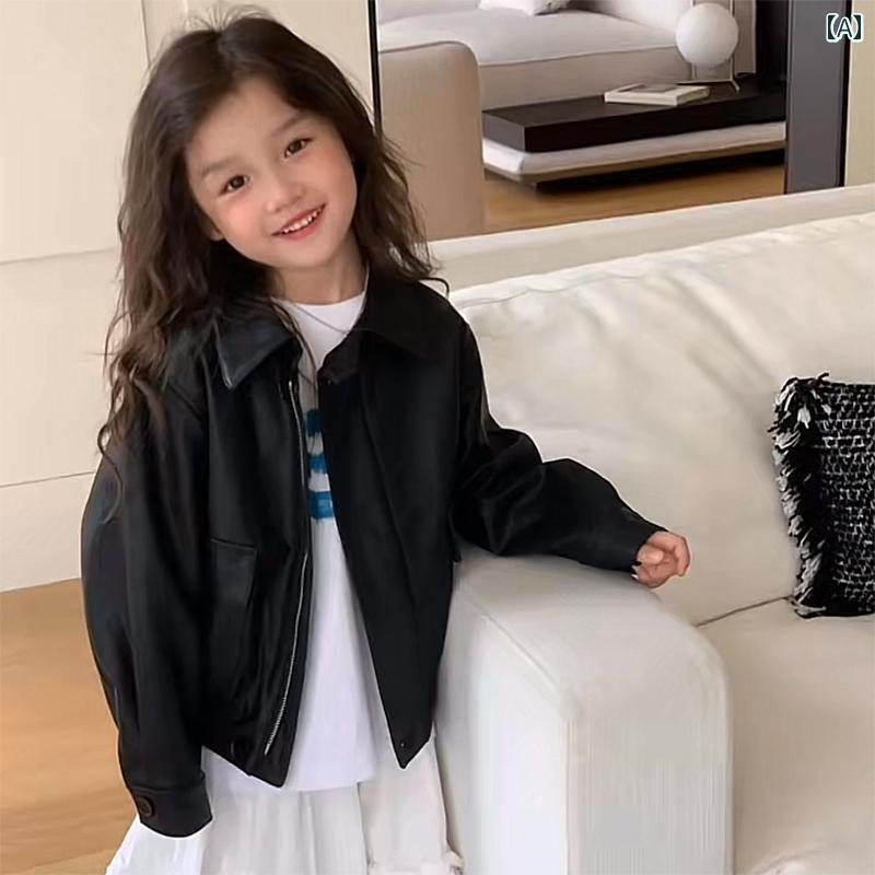 子供用 レザージャケット レトロ モーター サイクル ショート ジャケット な PU 春秋 ジッパー 男の子..