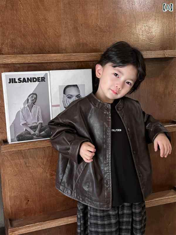子供用 レザージャケット ムチェンの 2024 春 小中型 子供用 ボーイズ レザージャケット スタイリッシ..