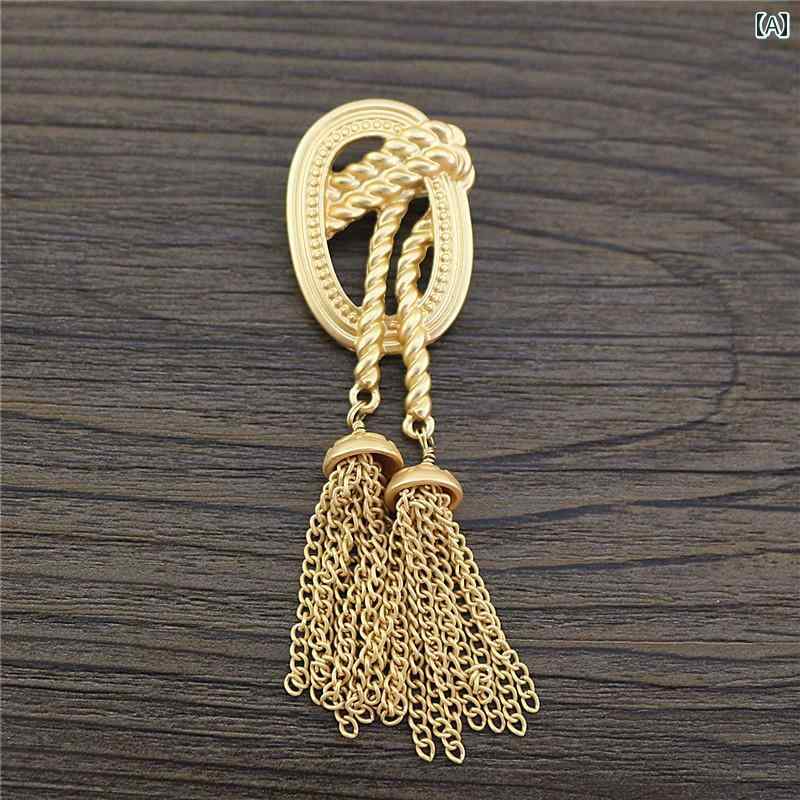 アクセサリー　ピン　ヘア 2018と アメリカ レトロ マットゴールド タッセル 編組 リネン ロープタッセル ブローチ ファッションジュエリー 直接