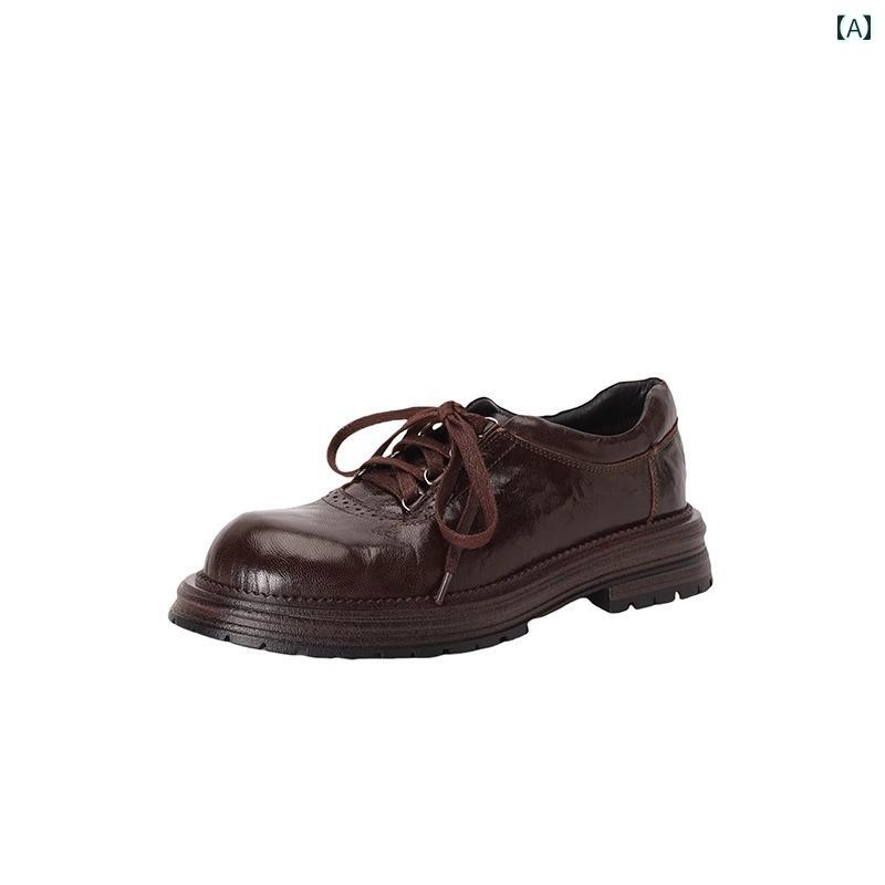 レディース ローファー 革靴 ソフト シープスキン ソール 2025 春秋 厚底 レースアップ ローファー レディース 英国 風 ラウンドトゥ レトロ 万能 シングル シューズ