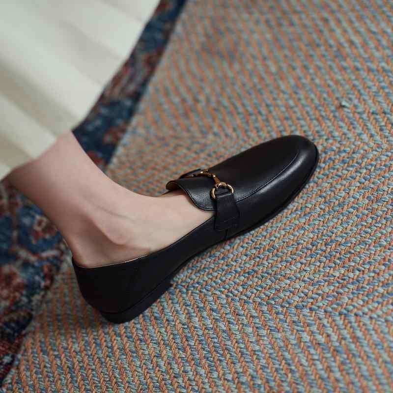 レディース ローファー 革靴 高級 版 ～ 革 2 way メタル バックル ローファー レディース レトロ スモール レザーシューズ 英国 風 フラット シューズ