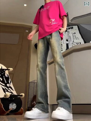 フレア パンツ 男性用 アメリカン ストリート 風の メンズジーンズ ヴィンテージウォッシュ 加工 ダメージ フレア ストレート レッグ トラウザー ズ フレア パンツ 男性用 アメリカン ストリート 風の メンズジーンズ ヴィンテージウォッシュ 加工 ダメージ フレア ストレート レッグ トラウザー ズ