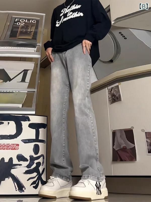 フレア パンツ 男性用 アメリカン ストリート 風の メンズジーンズ ヴィンテージウォッシュ 加工 ダメージ フレア ストレート レッグ トラウザー ズ