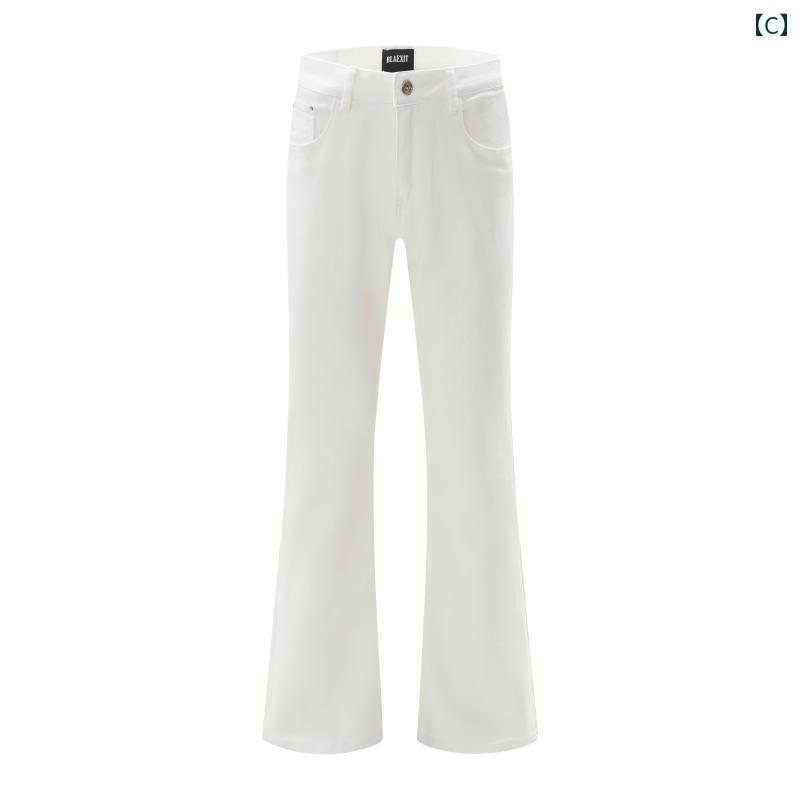 フレア パンツ 男性用 MWMD パリ ブーツ カット ブラック カウ シミター フレア ジーンズ メンズ アメリカン スタイル ダメージ 加工 万能