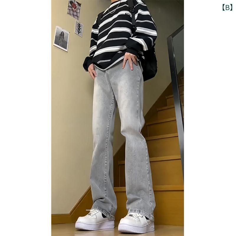 フレア パンツ 男性用 レトロ ブルー ストレッチジーンズ メンズ 2025 春秋 アメリカン ストリート パンツ ストレート フレアパンツ