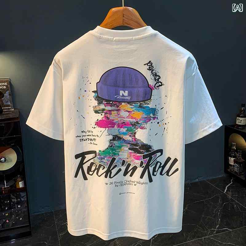 ストリート スタイル Tシャツ 2025年 メンズ 半袖 Tシャツ 快適 通気性 柔らかさ の トップス 刺繍 プ..