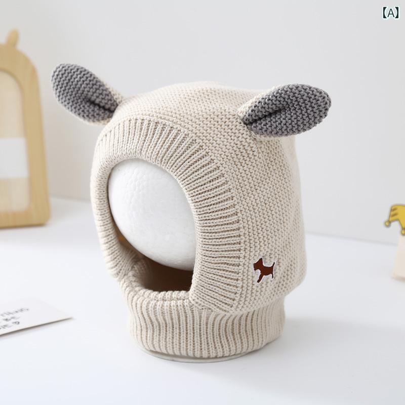 ベビー用 ニット帽 かわいい ベビー プルオーバー 帽子 スカーフ オール イン ワン 秋冬 裏起毛 厚手 ..