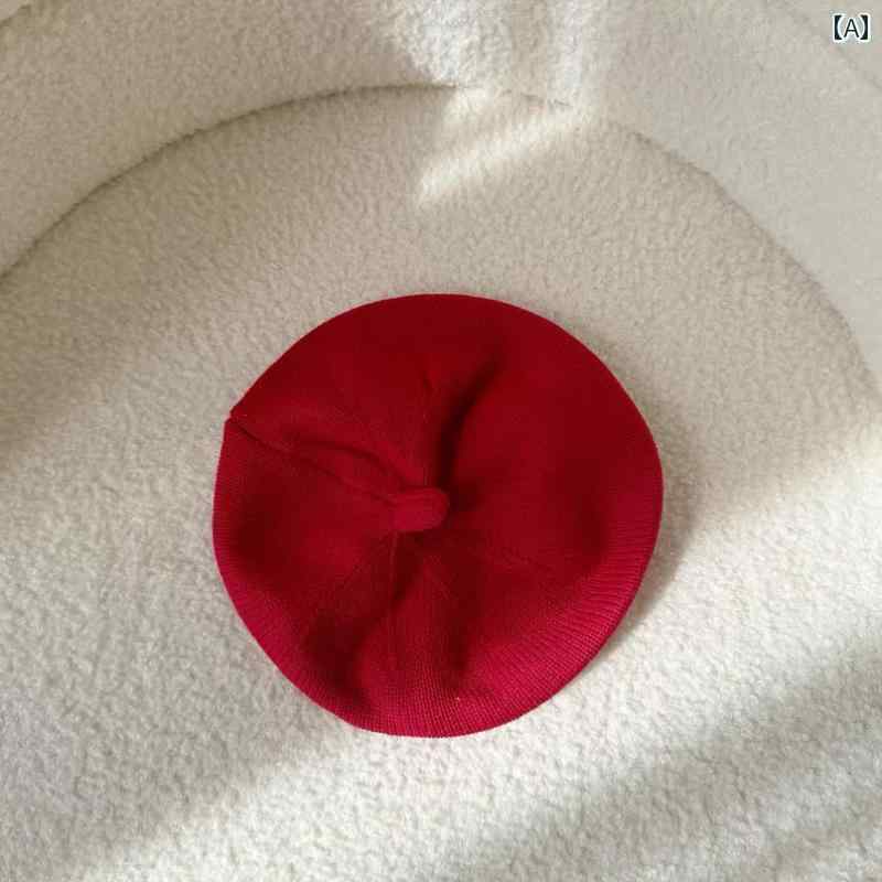 ベビー用 ニット帽 かわいい 赤い ベビー 帽子 韓国 ベレー 帽 コットン ヤーン お祝い ニット 女の子..