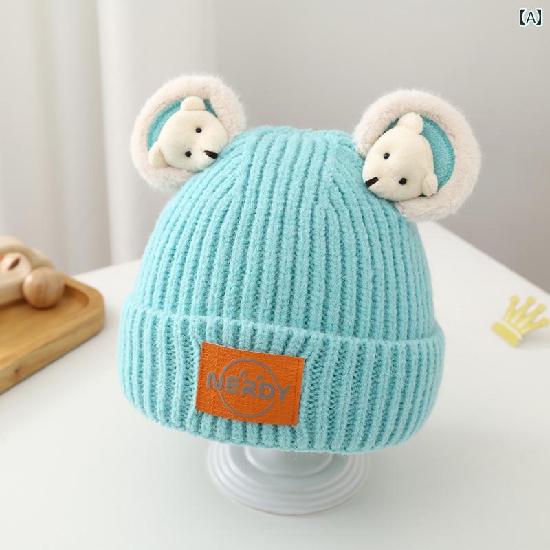 ベビー用 ニット帽 かわいい 秋冬 子供用 ウール 帽子 韓国 かわいい クマの 女の子 赤ちゃん ニット ..