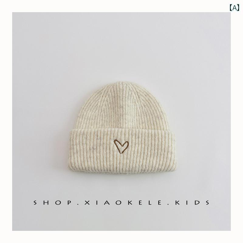 ニット帽 かわいい カジュアル 韓国 子供用 ウール 帽子 秋冬 愛 刺繍 ベビー 暖かい ニット 耳あて 男の子と 女の子 防寒