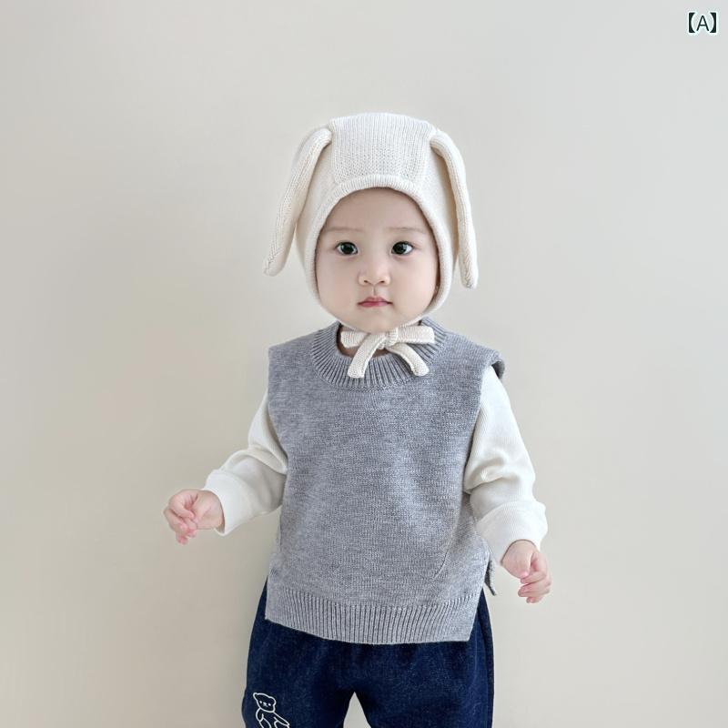 Uネック ニット キッズ 子供用 春秋 ベスト ベビー ベーシックスタイル ニット 男の子 女の子 ゆったり 韓国 セーター ジャケット 1 ～ 3歳