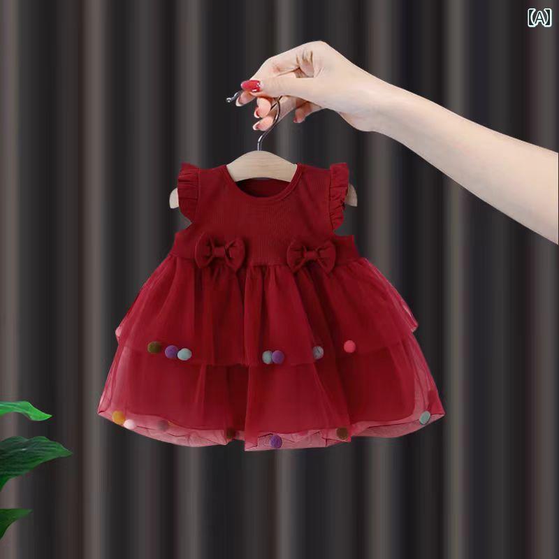 ベビー かわいい ドレス 女の 赤ちゃん 1歳の ドレス 赤ちゃんの 赤い 夏の パーティー プリンセス 202..