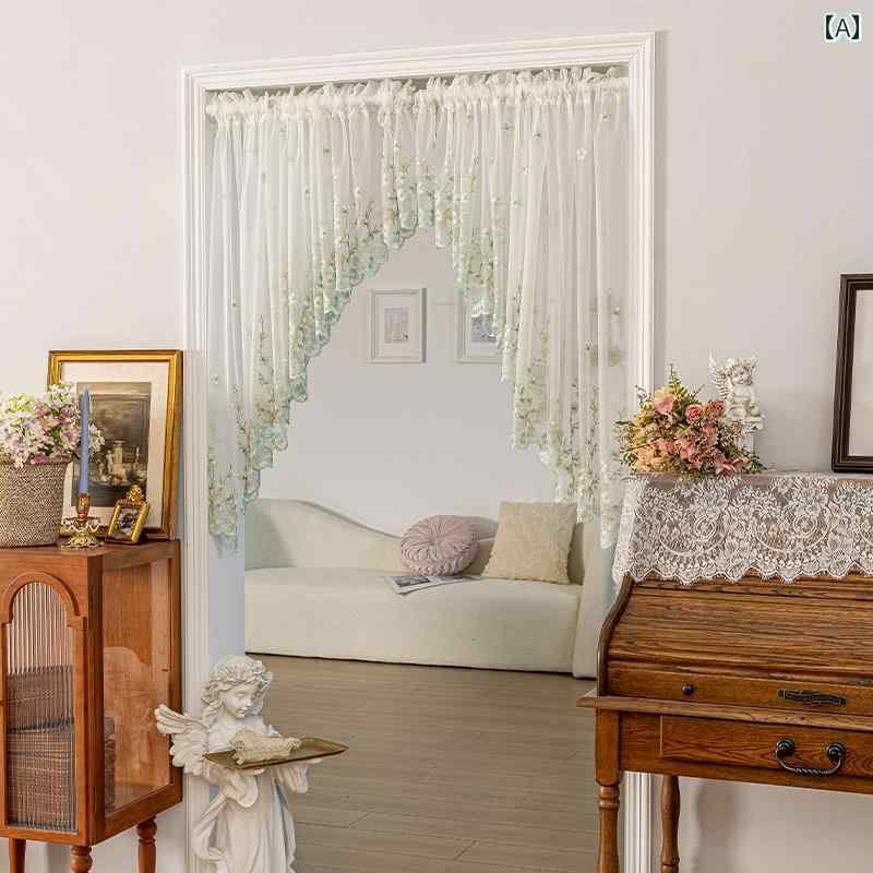 カーテン 爽やか インテリア アメリカン カントリー レースの 三角 カーテン 雰囲気の ある 小さい ハーフ キッチン 寝室 ドア パーティション 湾曲 した ガーゼ