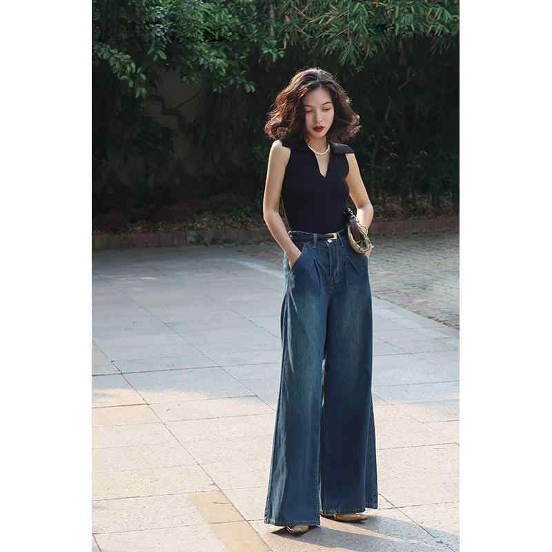 ストレート　ジーンズ　パンツ Xiyu | 洋 ナシ型 パンツ 30 レトロ スタイル ワイド レッグ ストレート チューブ ダメージ 加工 ハイウエスト ジーンズ