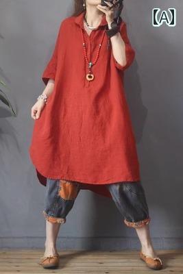 レディース シャツ トップス リーク シングル ロング リネンシャツ レディース 半袖 カジュアル スリム コットンリネン トップス レディース シャツ トップス リーク シングル ロング リネンシャツ レディース 半袖 カジュアル スリム コットンリネン トップス