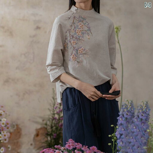 レディース シャツ トップス 【 手 刺繍】 Yanzuo 雨 露 リネン ライト 中国 綿 麻 シャツ Ni Ya 2 レディース シャツ トップス 【 手 刺繍】 Yanzuo 雨 露 リネン ライト 中国 綿 麻 シャツ Ni Ya 2